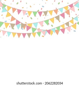 Party Background with Colorful Flags. Celebration Event, Birthday, Carnival flag garlands.