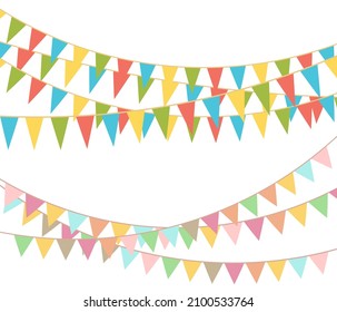 Party Background with Colorful Flags. Celebration Event, Birthday, Carnival flag garlands.