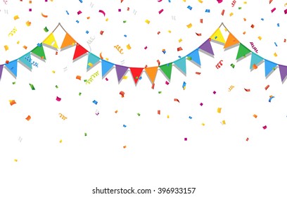 Party background with colorful flags and confetti