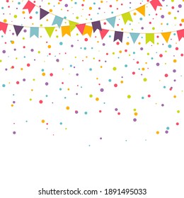 Party background with colorful garlands and confetti, vector illustration