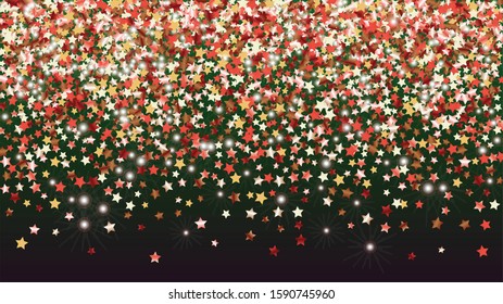 Party Background with Confetti of Glitter Particles. Sparkle Lights Texture. Disco pattern. Light Spots. Star Dust. Explosion of Confetti. Design for Poster.