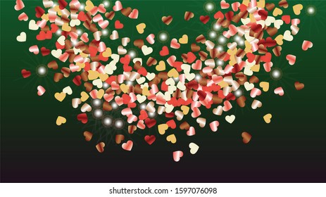 Party Background with Confetti of Glitter Particles. St. Valentine Day. Birthday pattern. Light Spots. Explosion of Confetti. Glitter Vector Illustration. Design for Card.