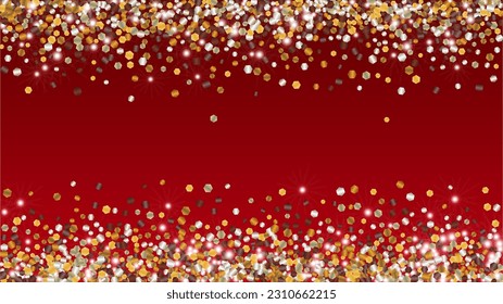 Party Background with Confetti of Glitter Particles. Sparkle Lights Texture. Disco pattern. Light Spots. Star Dust. Explosion of Confetti. Design for Banner.