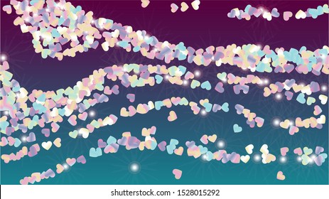 Party Background with Confetti of Hearts Glitter Particles. St. Valentine Day. New Year pattern. Light Spots. Explosion of Confetti. Glitter Vector Illustration. Design for Invitation.