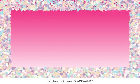 Party Background with Confetti of Hearts Glitter Particles. St. Valentine Day. Holiday pattern. Light Spots. Explosion of Confetti. Glitter Vector Illustration. Design for Poster.