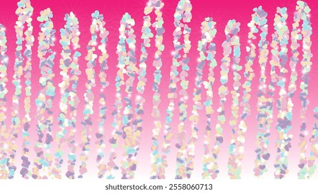 Party Background with Confetti of Hearts Glitter Particles. St. Valentine Day. Anniversary pattern. Light Spots. Explosion of Confetti. Glitter Vector Illustration. Design for Advertisement.