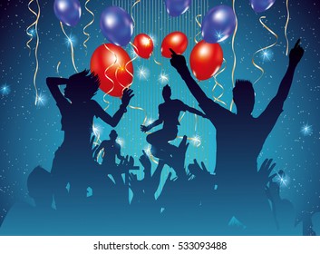 party background with dancing people silhouette