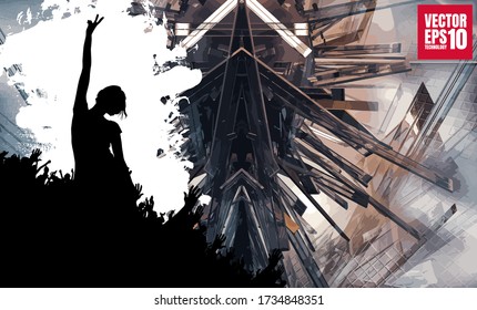 Party background with dancing people - vector illustration