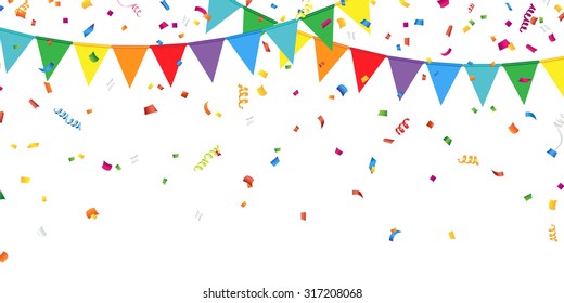 Party Background With Flags And Confetti