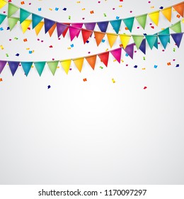 Party Background with Flags and Confetti Vector Illustration. EPS10