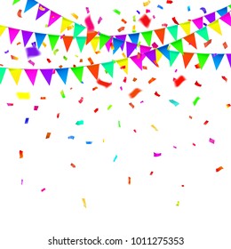 Party Background with Flags Vector, Colored confetti and festoons on the white background.