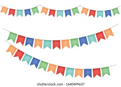 Party Background with Flags Vector Illustration. Colorful party pennants chain, garland with flags