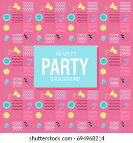 Party background of geometric shapes Memphis style. Wedding, anniversary, birthday, holiday, party. Design for poster, card, invitation. Modern Digital Pattern