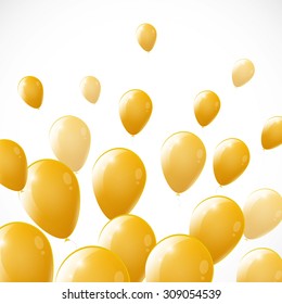 Party background with gold balloons, Festive background with shiny balloons, Flying balloons on white background
