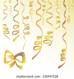 Party background with gold streamers and bow