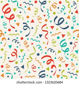 Party background with hand drawn serpentines and confetti. Vector