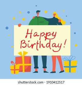 Party background. Happy group of people on a bright background. The concept of friendship, healthy lifestyle, success. Vector illustration in a flat style