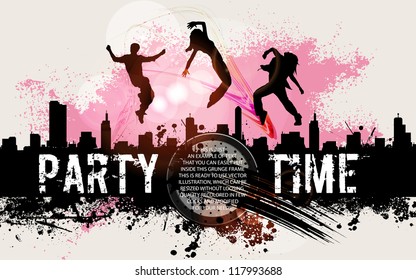 Party background. Illustration party background with dancing silhouettes in grunge style.