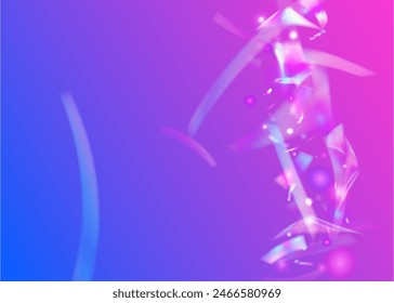 Party Background. Light Concept. Carnival Burst. Abstract Tinsel. Hologram Effect. Happy Iridescent Explosion. Isolated Banner. Purple Retro Confetti. Blue Party Background