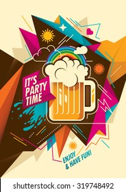 Party background with mug of beer. Vector illustration.