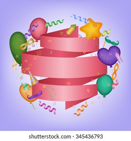 Party background with pink ribbon and festive objects