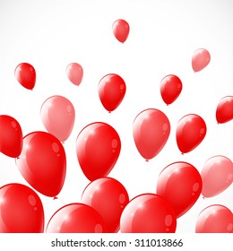 Party background with red balloons, Festive background with shiny balloons, Flying balloons on white background