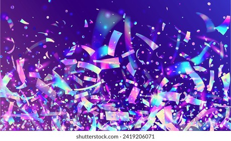 Party Background. Retro Christmas Serpentine. Art Element. Pink Light Confetti. Unicorn Tinsel. Rainbow Poster. Color Effect. Disco Glitter. Purple Party Background