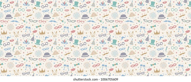 Party background - seamless pattern with funny costumes. Vector.