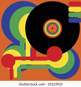 Party Background - Vintage Vinyl Record on Multicolor Retro Background