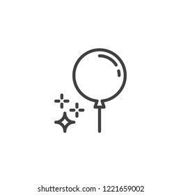 Party balloon outline icon. linear style sign for mobile concept and web design. Balloon and sparkling stars simple line vector icon. Symbol, logo illustration. Pixel perfect vector graphics