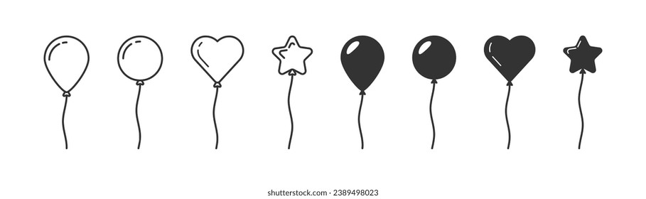 Globos de fiesta. Juego de iconos de globo. Montón de globos de partido. Ilustración vectorial.