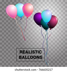 Party balloons colorful vector set on transparent background. Festive birthday or New Year celebration decoration. Realistic flying party balloons collection. Party VIP glamour present.