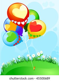 Party balloons decorated with heart-shaped, vector