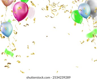 Party balloons Funky Hipster Party Tinsel Vector Foil Confetti Cool Foil Border Fireworks Explosion, Blast, Burst, New Year, Christmas, Birthday Celebration