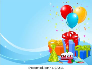 Party balloons and gifts background with gifts and balloons