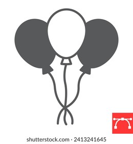 Party balloons glyph icon, holidays and decoration, event balloons vector icon, vector graphics, editable stroke solid sign, eps 10.