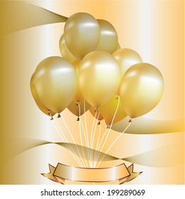 Party balloons gold. Gold background.