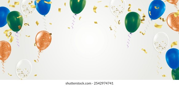 Party balloons Green and blue  Funky Hipster Party Tinsel Vector Foil Confetti Cool Foil Border Fireworks Explosion, Blast, Burst, New Year, Christmas, Birthday Celebration. Winter Holidays Blue, 