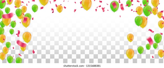 Party balloons Happy birthday illustration celebration background template with confetti and ribbons with place for your message