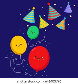 Party balloons and hats design. Vector illustration
