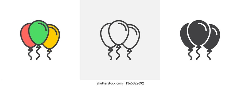 Party balloons icon. Line, glyph and filled outline colorful version, Birthday balloon outline and filled vector sign. Symbol, logo illustration. Different style icons set. Vector graphics