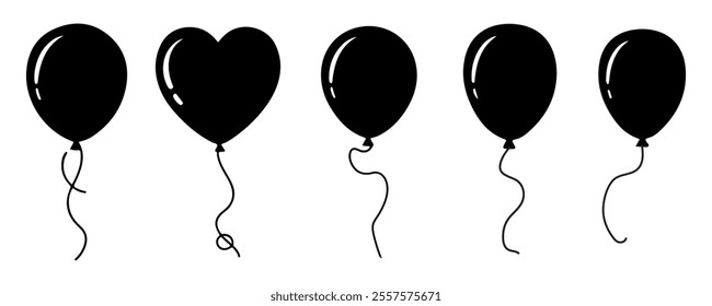 Party balloons icon silhouette set vector.