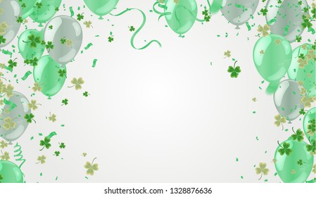 Party balloons illustration Clover leaves decorated transparent background of St Patrick's Day. Poster or banner design. 