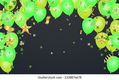 Party balloons illustration Clover leaves decorated transparent background of St Patrick's Day. Poster or banner design. 
