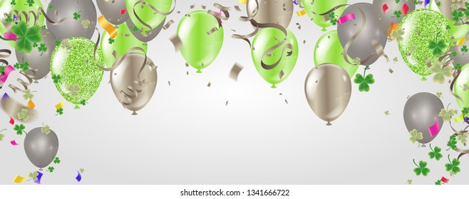 Party balloons illustration Clover leaves decorated transparent background of St Patrick's Day. Poster or banner design