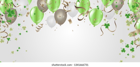 Party balloons illustration Clover leaves decorated transparent background of St Patrick's Day. Poster or banner design