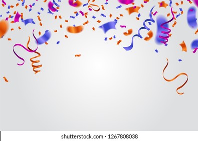 Party balloons illustration. Confetti and ribbons flag ribbons, Merry Christmas Party xmas Poster and Happy New Year 