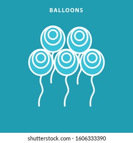 Party balloons line icon flat design with blue color