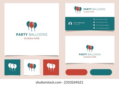 Party balloons logo design with editable slogan. Branding book and business card template.