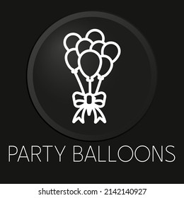 Party balloons minimal vector line icon on 3D button isolated on black background. Premium Vector.
